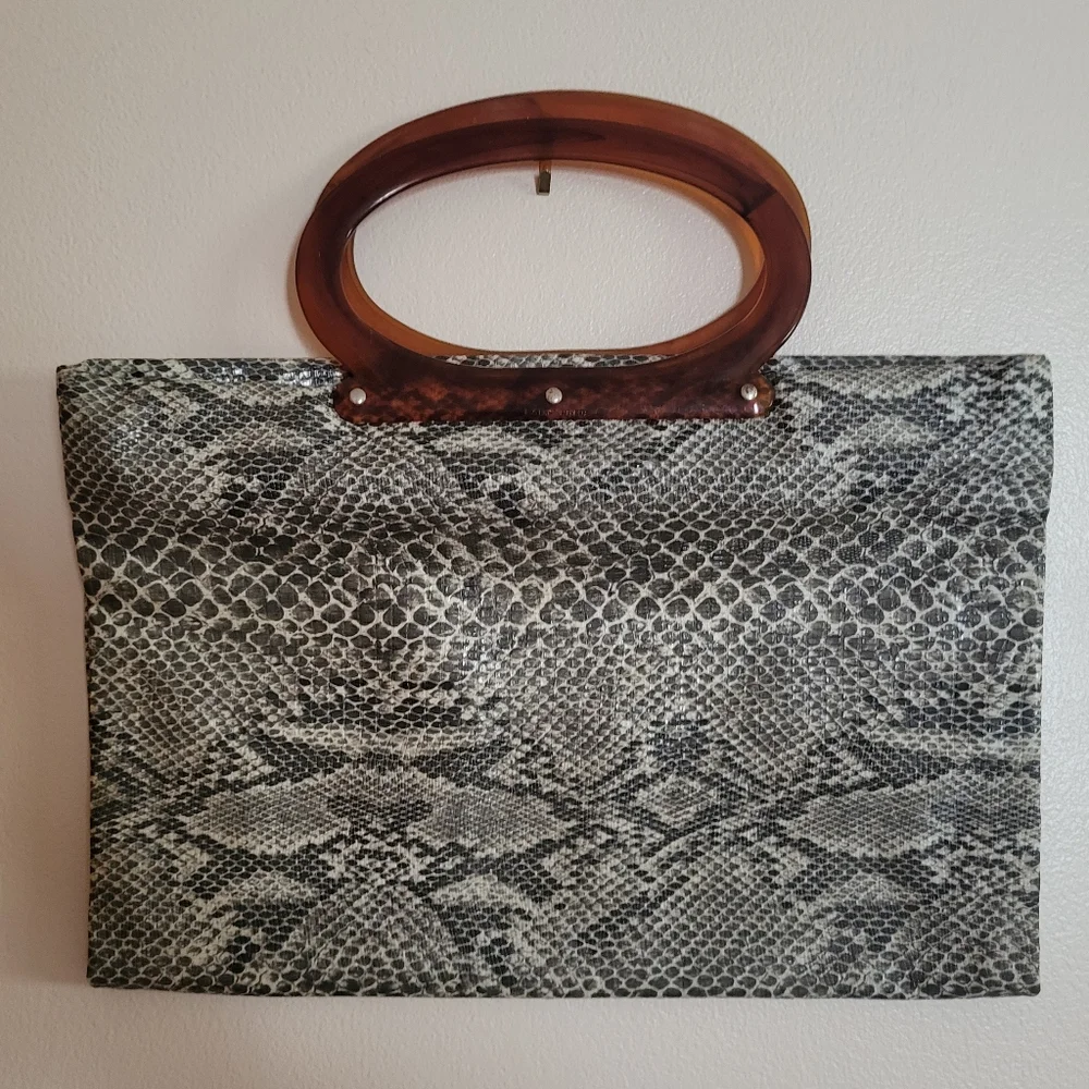 Vintage Snakeskin Foldable Vinyl Tote/Shopper Bag Dual Top Handles